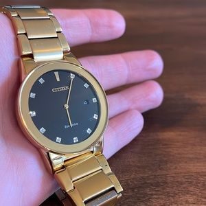 Citizen Men's Watch AU1062-56G Eco Drive Diamond Accent Black Dial Gold Steel